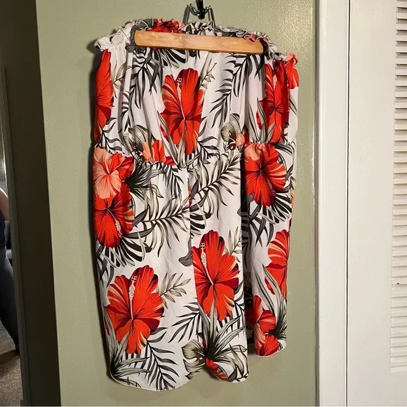 Shein Curve Strapless Romper White Orange Tropical Floral 2XL - Picture 3 of 11